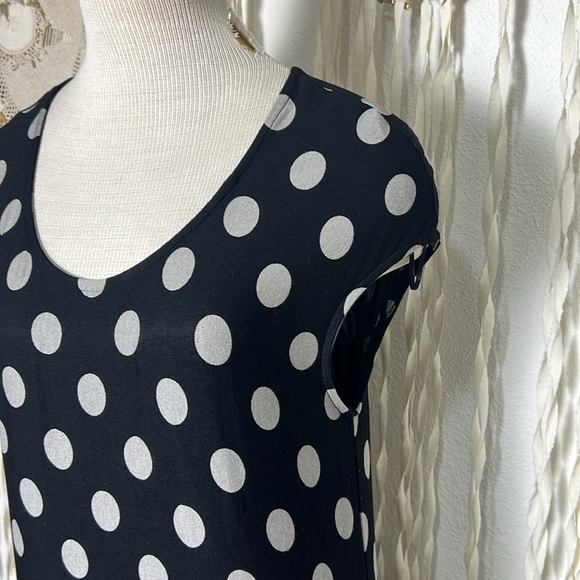 Gershon Bram Lagenlook Black with Gray Polka Dot Accent Midi Dress Size Small - Picture 2 of 11